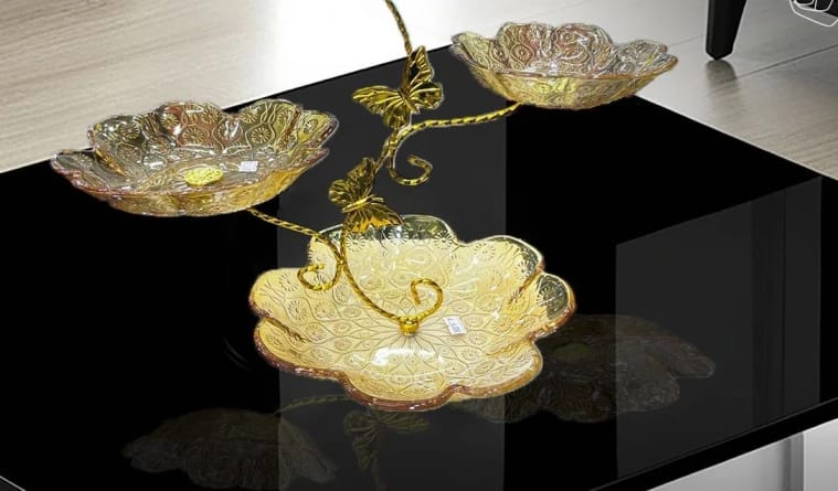 Luxurious Bowl Set with Floral Design and Butterfly Details in Stunning Golden Glass for Modern Decor and Everyday Use by Home Design Brand