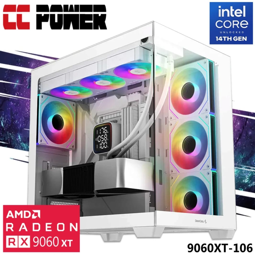 CC Power 9060XT-106 Gaming PC 14Gen Intel Core i5 K-Series 14-Cores w/ AMD Radeon RX 9060 XT 16GB DDR6 & Advanced Air Cooler