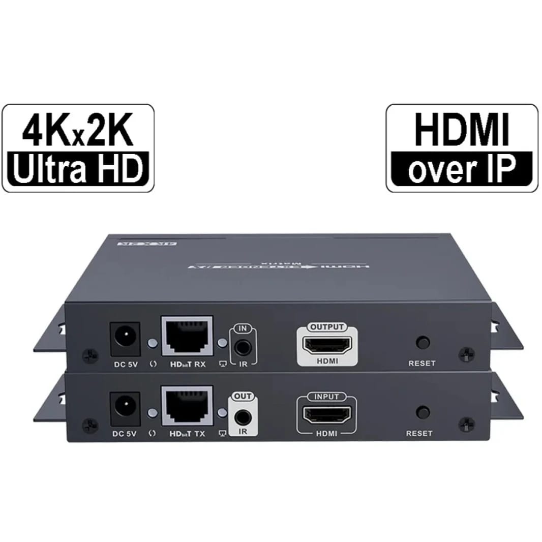 طقم موسع مصفوفة HDMI عبر IP طراز LKV683MATRIX من Lenkeng، مسافة 120 متر، دقة 4K/30Hz، بدون تأخير زمني (إرسال واستقبال)