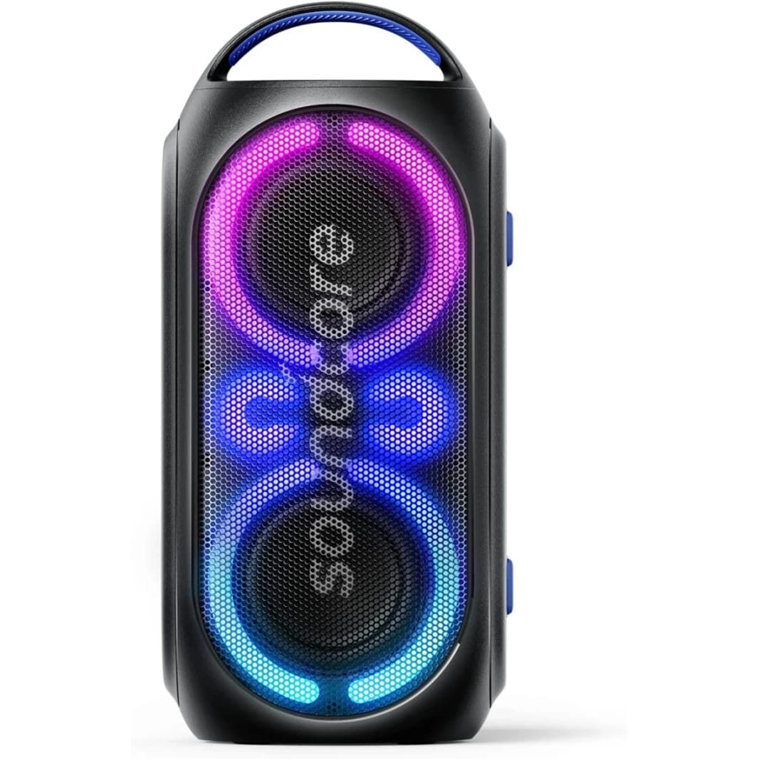 Soundcore Anker Rave Party 2 Portable Speaker, 120W Stereo Sound, PartyCast 2.0, Light Show, IPX4 Water-Resistant, 16H Playtime, Mic Input, Custom EQ & Bass Up for Party, Tailgating, Backyard, Pool - Black
