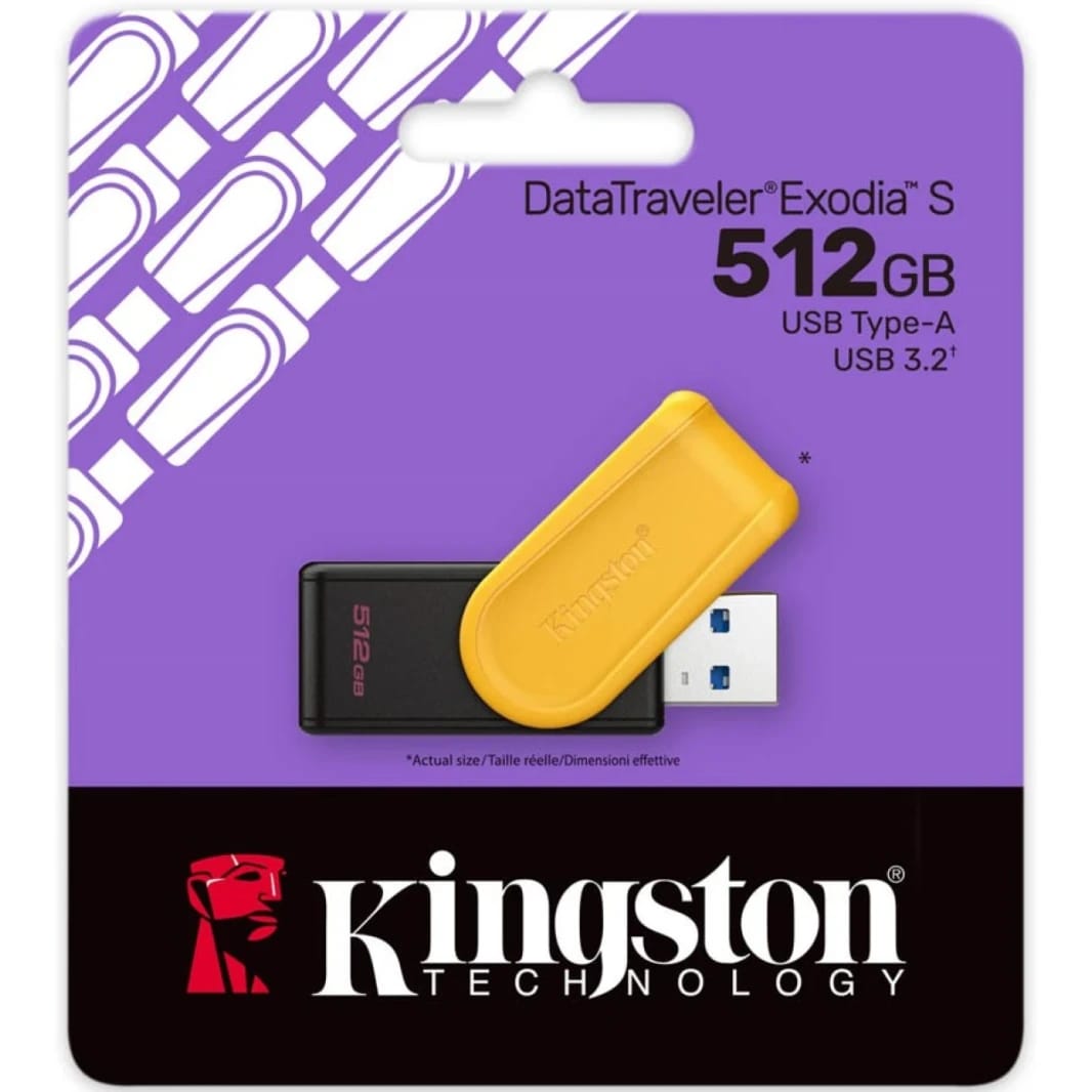 Kingston DataTraveler Exodia S USB Stick - 512GB - USB 3.2 Gen 1 - USB Type A - Black/Yellow
