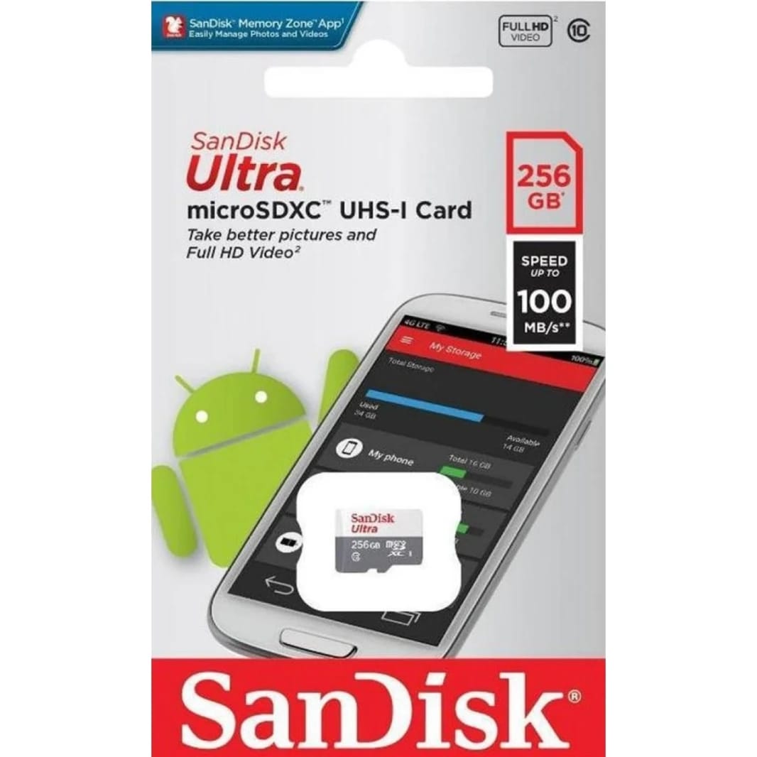 SanDisk 256GB Ultra microSDXC UHS-I Memory Card Up to 100 MB/s C10, Full HD, Micro SD Card