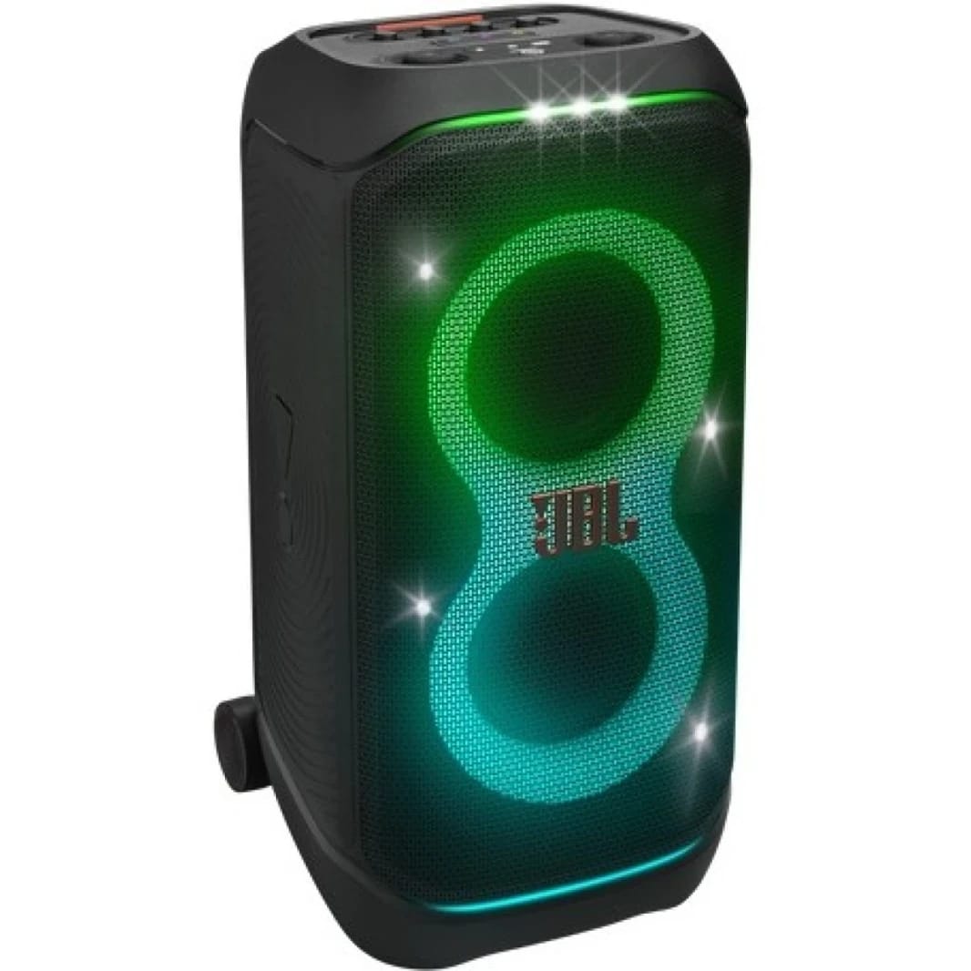 JBL PartyBox Stage 320 Portable Bluetooth Speaker, With Wheels, 5.4 Bluetooth, 240W, Splash Proof, Multi Speaker Connection, Dual Mic & Guitar Inputs, 18 Hours Max Playing Time - Black