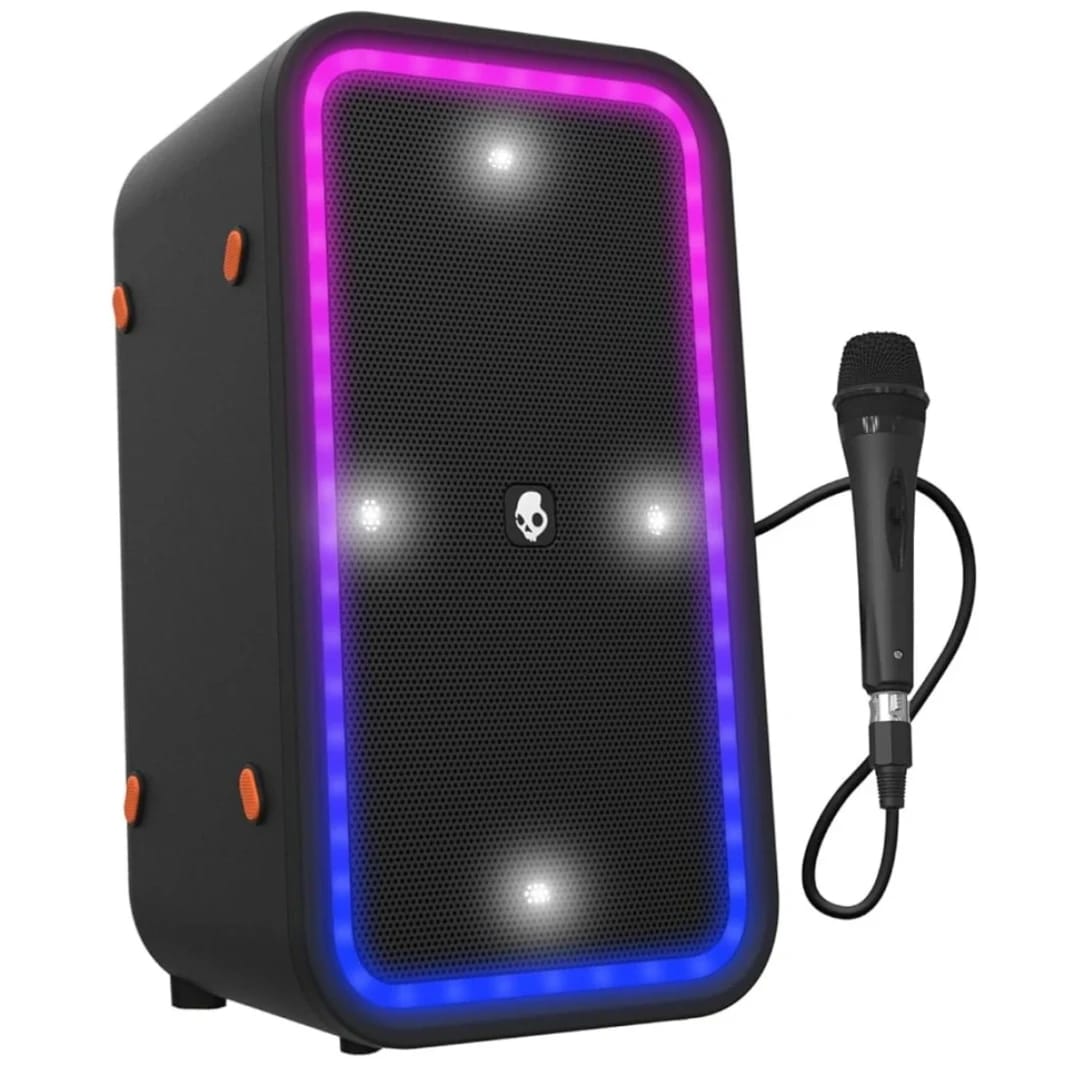 Skullcandy Stomp XL Bluetooth Speaker – IPX5 Waterproof Wireless Portable Speaker, with LED Lightshow & Strobe Modes, 12 Hour Battery, Multi-Link, & USB-C & USB-A Output Charging - Black