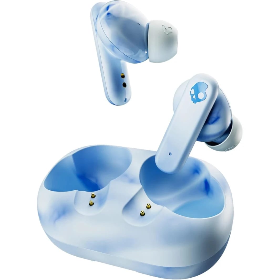 Skullcandy EcoBuds Sustainable Wireless Earbuds, Bluetooth Headphones, Up to 8 Hours Battery, Noise Isolating Fit, Battery-Free Charging Case, Microphone for iPhone Android - Glacier Blue