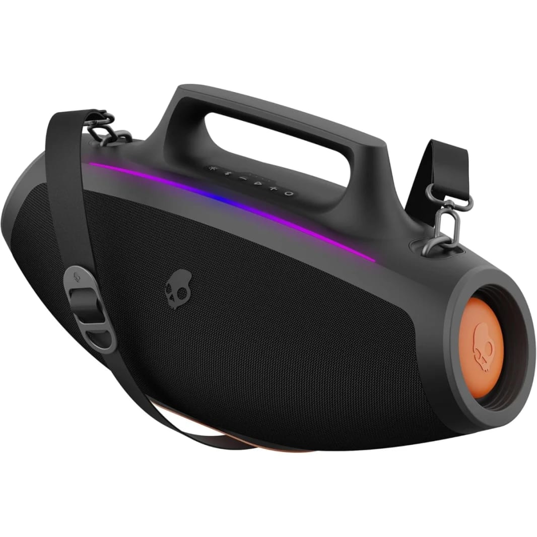 Skullcandy Barrel Bluetooth Boombox Speaker – Water-Resistant Wireless Portable Speaker, with LED Lightshow Mode, 12 Hour Battery, Multi-Link, & USB-C & USB-A Output Charging - Black