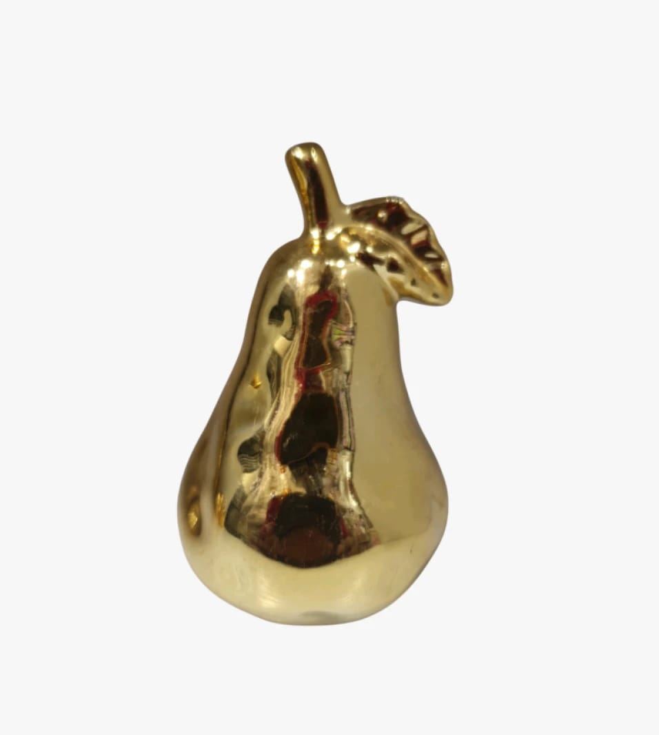 Elegant Decorative Shiny Golden Pear Figurine by Renowned Brand for Home Decor Enthusiasts, Perfect for Adding a Touch of Luxury and Style to Your Living or Office Space, Ideal for Art Lovers.