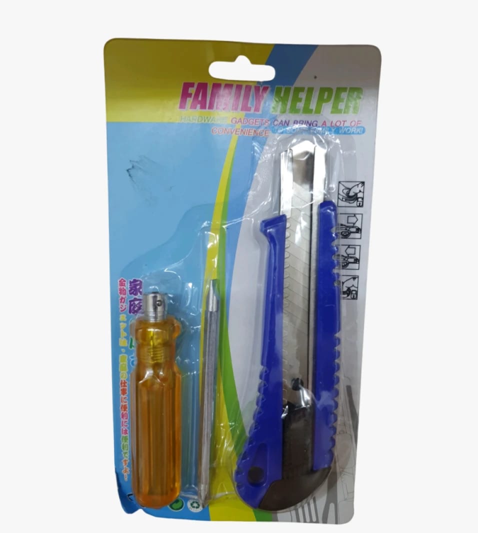 Family Helper Multifunctional Tool Set for Daily Use, Includes Screwdriver with Metal Head and Cutter, Ideal for Home Projects and Minor Repairs, Stylish Design and Easy-to-Use for DIY Tasks.