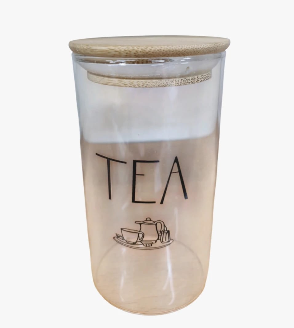 Transparent Glass Tea Container with Wooden Lid, Practical Design for Storing Tea and Herbs, Perfect for Tea Enthusiasts Focused on Kitchen Organization and Style