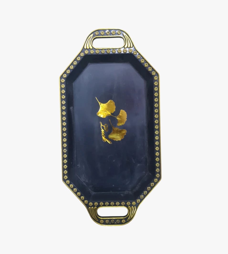 Vintage Serving Tray with Luxurious Golden Handles and Decorated Edges Perfect for Serving Desserts and Beverages with High-Quality Finish to Guests