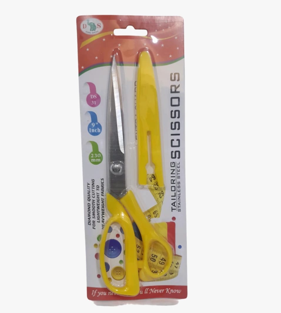 D&S Stainless Steel Tailoring Scissors for Adults with Embellished Design, Ideal for Precision Sewing, Includes Folding Tape for Accurate Textile Cutting, Durable and Elegant.