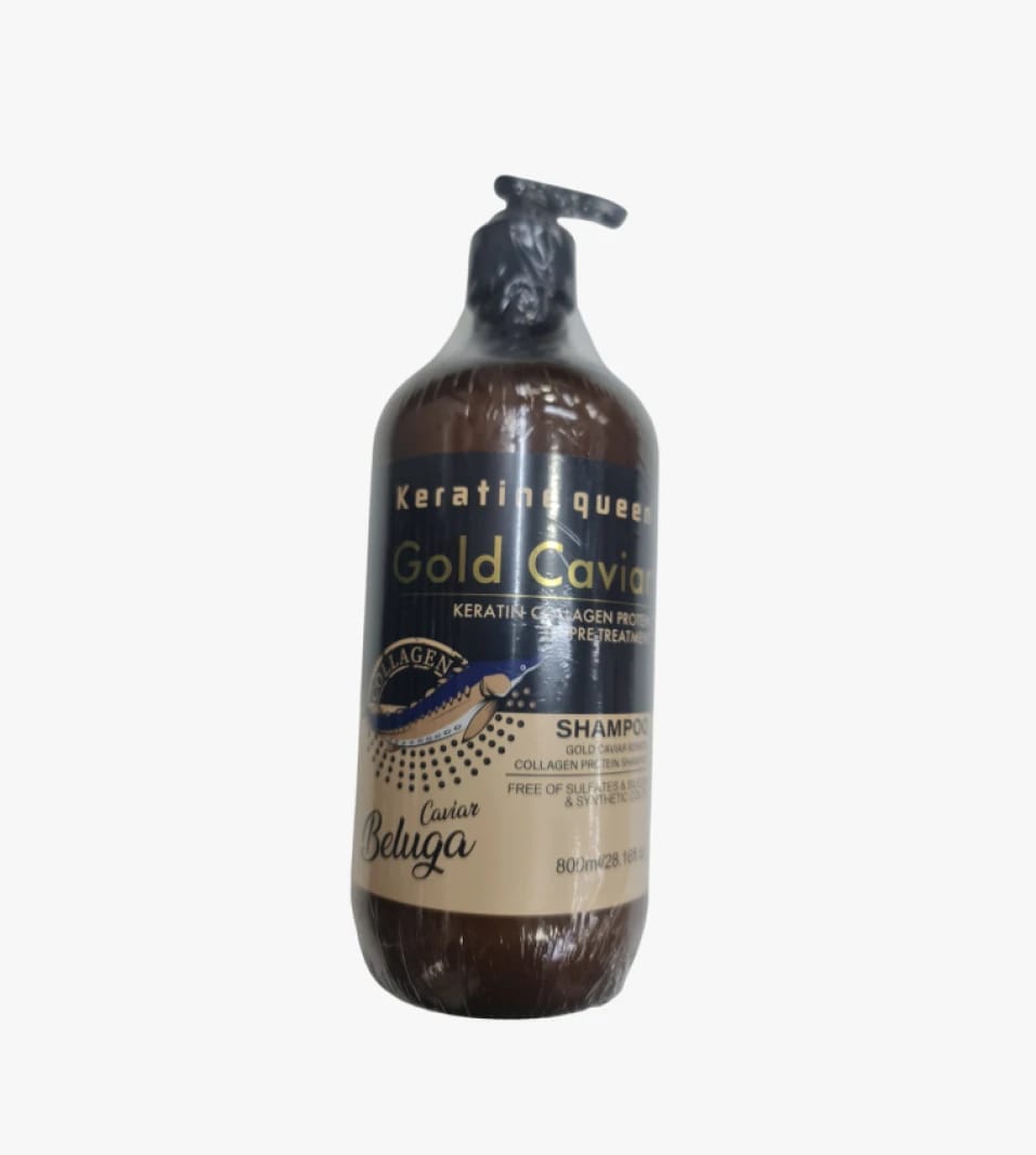 Keratin Queen Gold Caviar Shampoo for Superior Hair Care with Collagen Protein, Suitable for All Hair Types