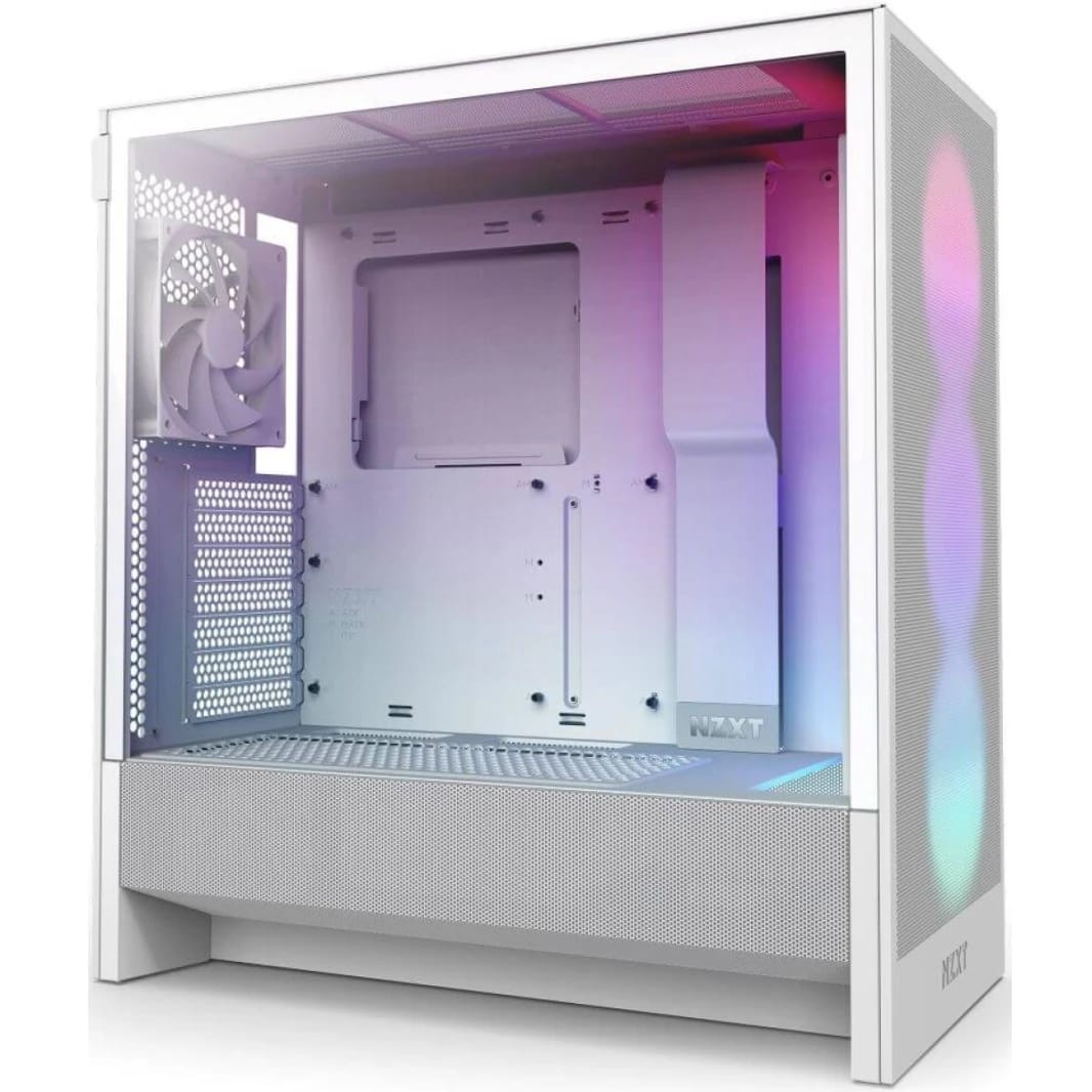 NZXT H5 Flow RGB (2024) Mid Tower ATX Tempered Glass Airflow Gaming Case w/ Pre-installed Single Frame F360 RGB Core + 1xF120Q & USB Type-C Port - White