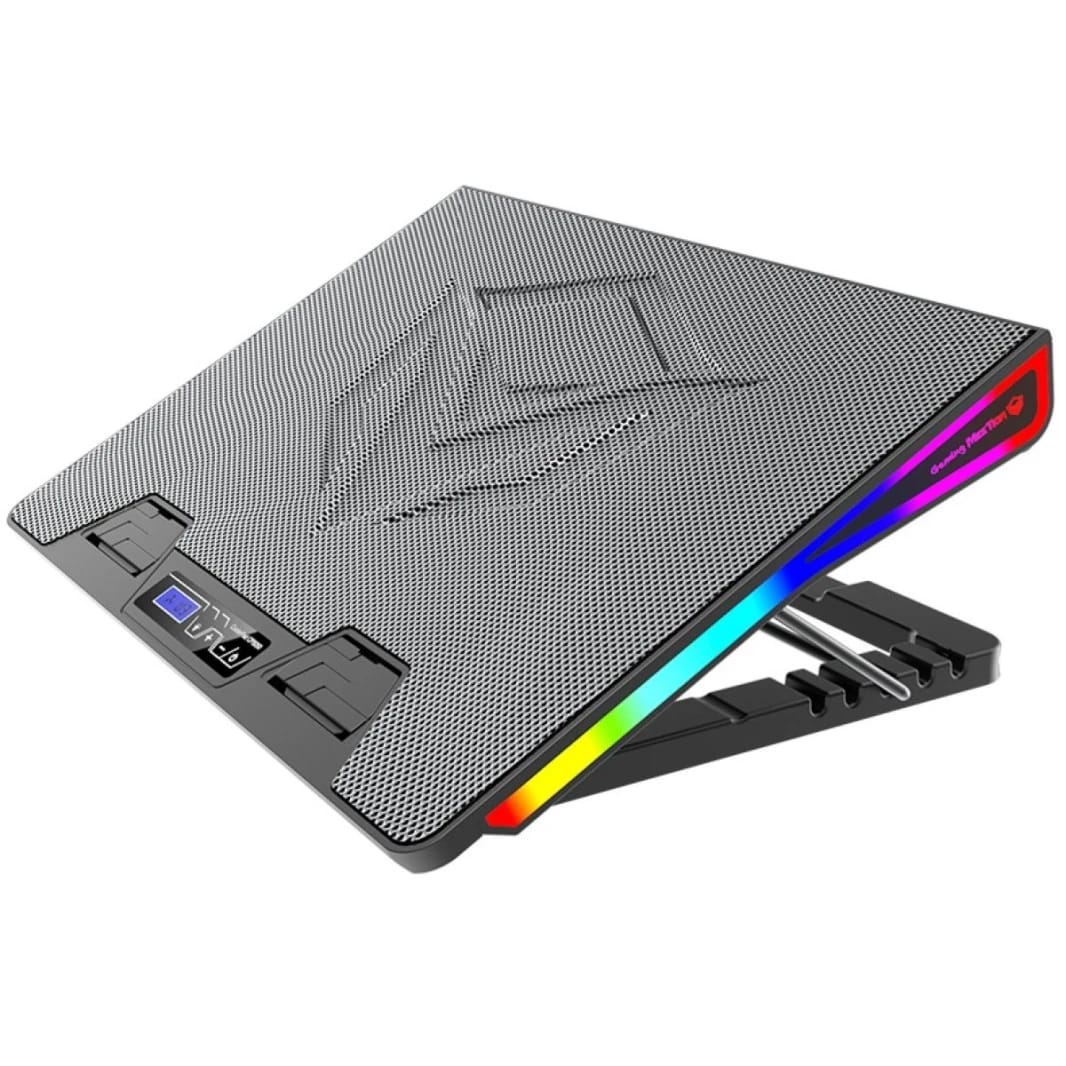 Meetion CP5050 RGB Backlit Gaming Notebook Cooling pad, Adjustable Ergonomic Design & Non-Slip Baffle For Laptop From 9"-19" w/ XL Single Fan & USB*2