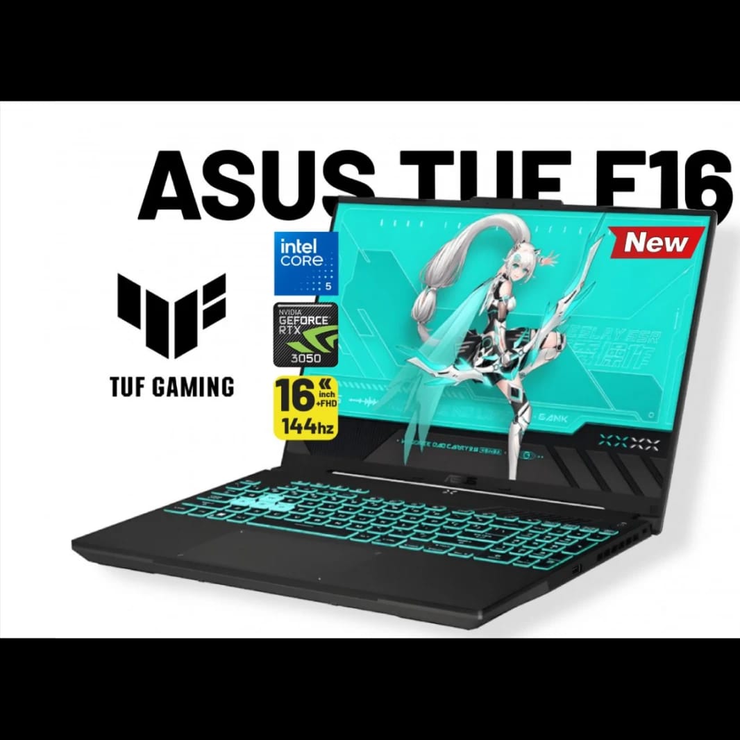 NEW ASUS TUF Gaming F16 FX607VU Intel® Core™ 5 Processor 210H 4.8 GHz NVIDIA® GeForce RTX™ 3050 Laptop GPU 6GB GDDR6, 16GB DDR5, 16-inch FHD+ 144Hz