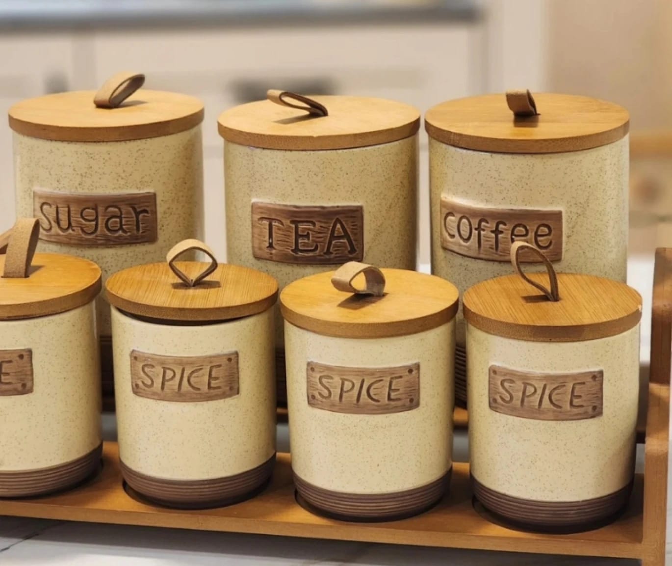 Kitchen Storage Canister Set for Tea, Sugar, Coffee, and Spices with Stylish Wooden Lid for Modern Design Lovers