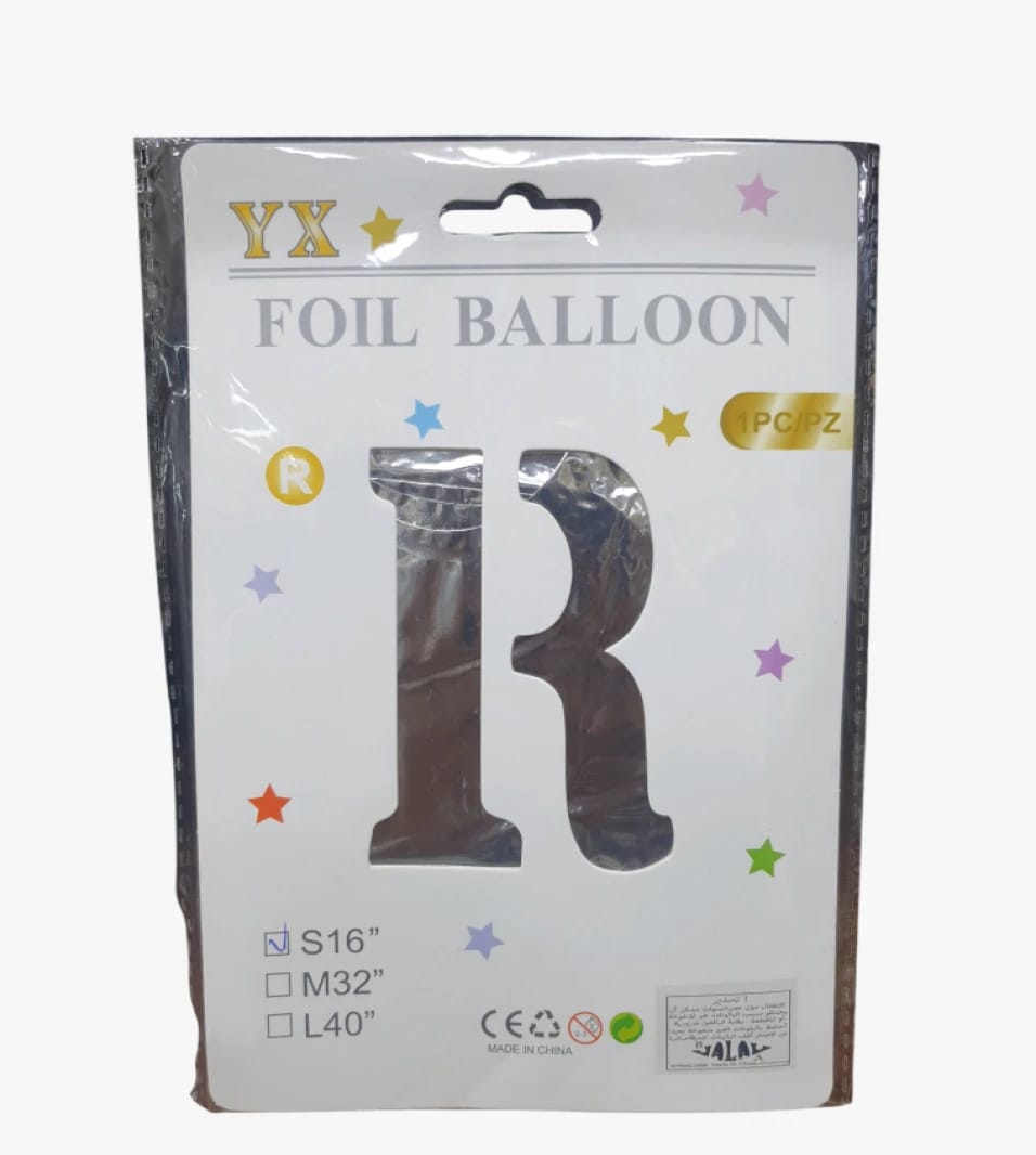 YX Foil Balloon with Letter R in Silver Color for Birthday Party Decorations and Special Occasions, Perfect for Kids and Adults.