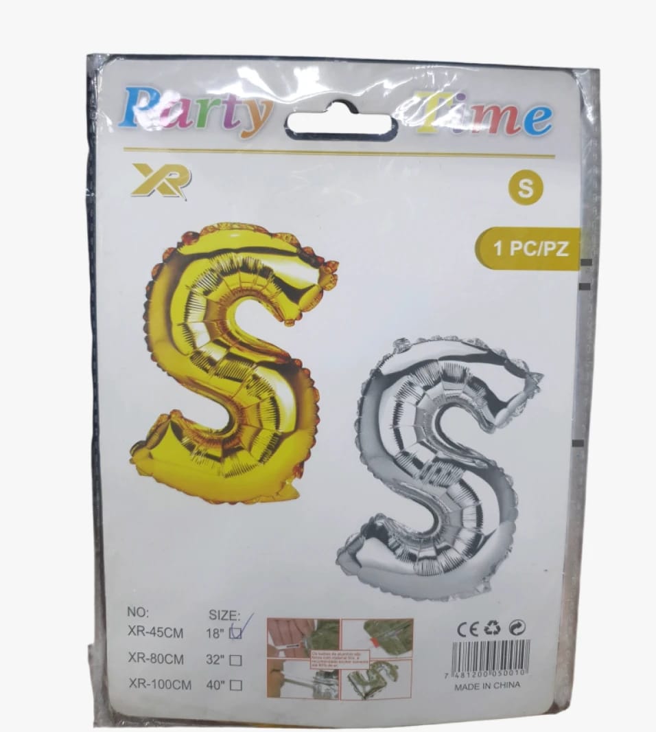 XR Party Time Decorative Balloon Set Shaped as Letter S for Birthdays and Special Occasions in Luxurious Gold and Silver