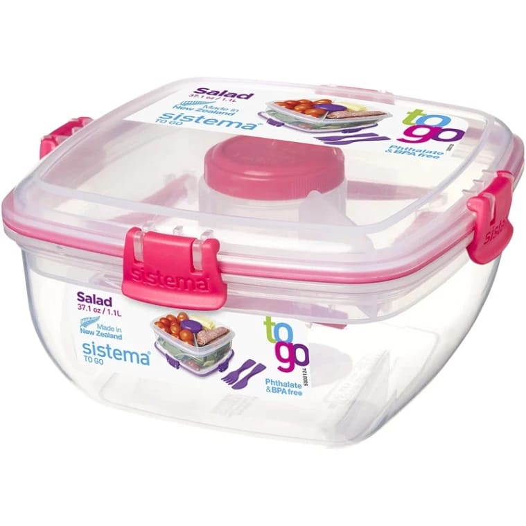 Sistema Salad To Go Container, 1.1L, Pink