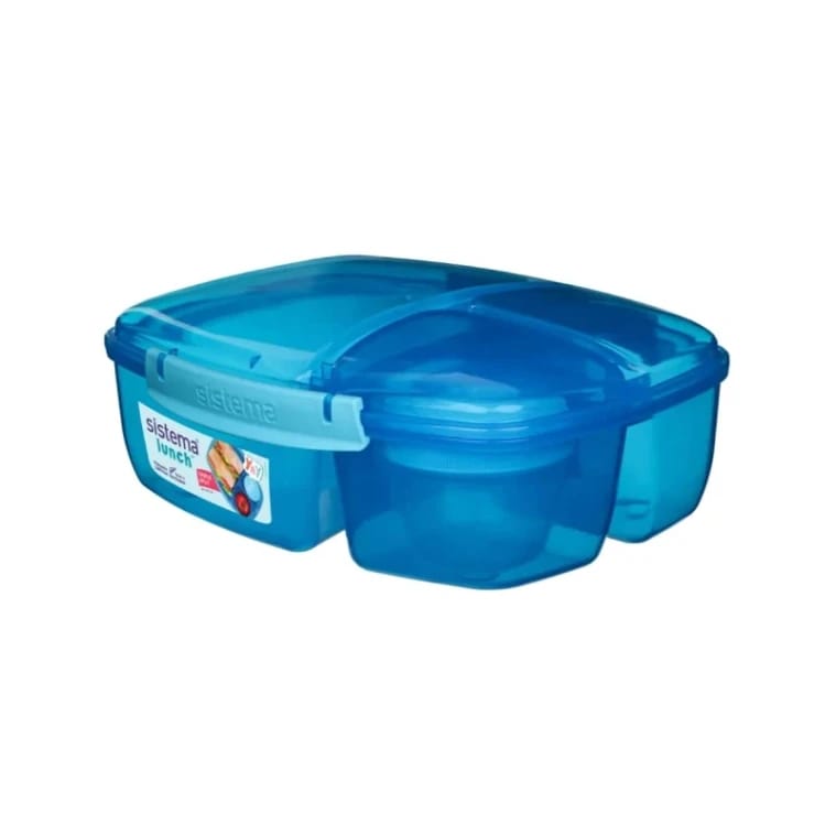 Sistema 3-Compartment Lunch Box with Yogurt Pot, Blue