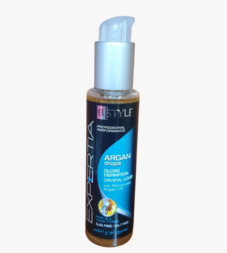 B Style Argan Drops High Gloss Hair Styling for All Types Suitable for Family Use, SLES Free Salt Free for Professional Performance.