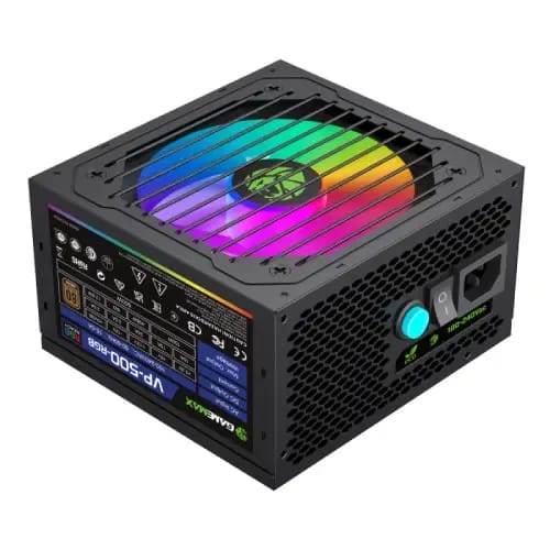 مزود طاقة GAMEMAX بقوة 500 واط وإضاءة RGB - شهادة 80 Plus برونزية - فائق الهدوء - VP-500-RGB