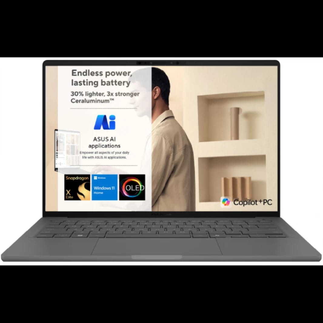 ASUS Zenbook 14 OLED NEW Snapdragon® X Elite X1E 78 100 Processor Qualcomm Adreno GPU 16GB LPDDR5X Huge-Battery 14" FHD+ OLED Windows 11 Home - Iceland Gray