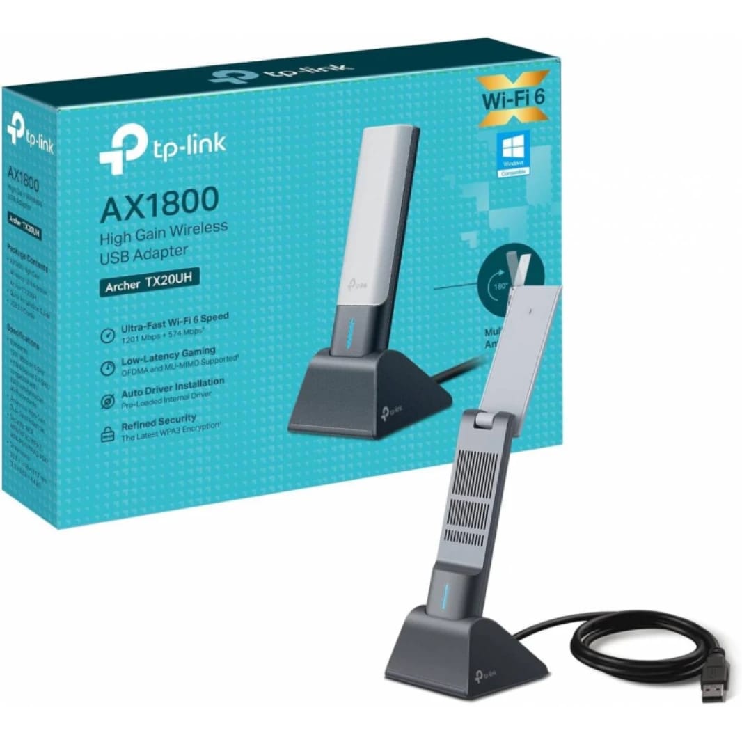 TP-Link Archer TX20UH WiFi Dongle, AX1800 Wi-Fi 6 Wireless USB wifi Adapter for PC, Dual-Band High Gain Wifi dongle, 1.2 meter USB 3.0 cable, Low-Latency, Supports Windows 10/11, Highly Secure WPA3