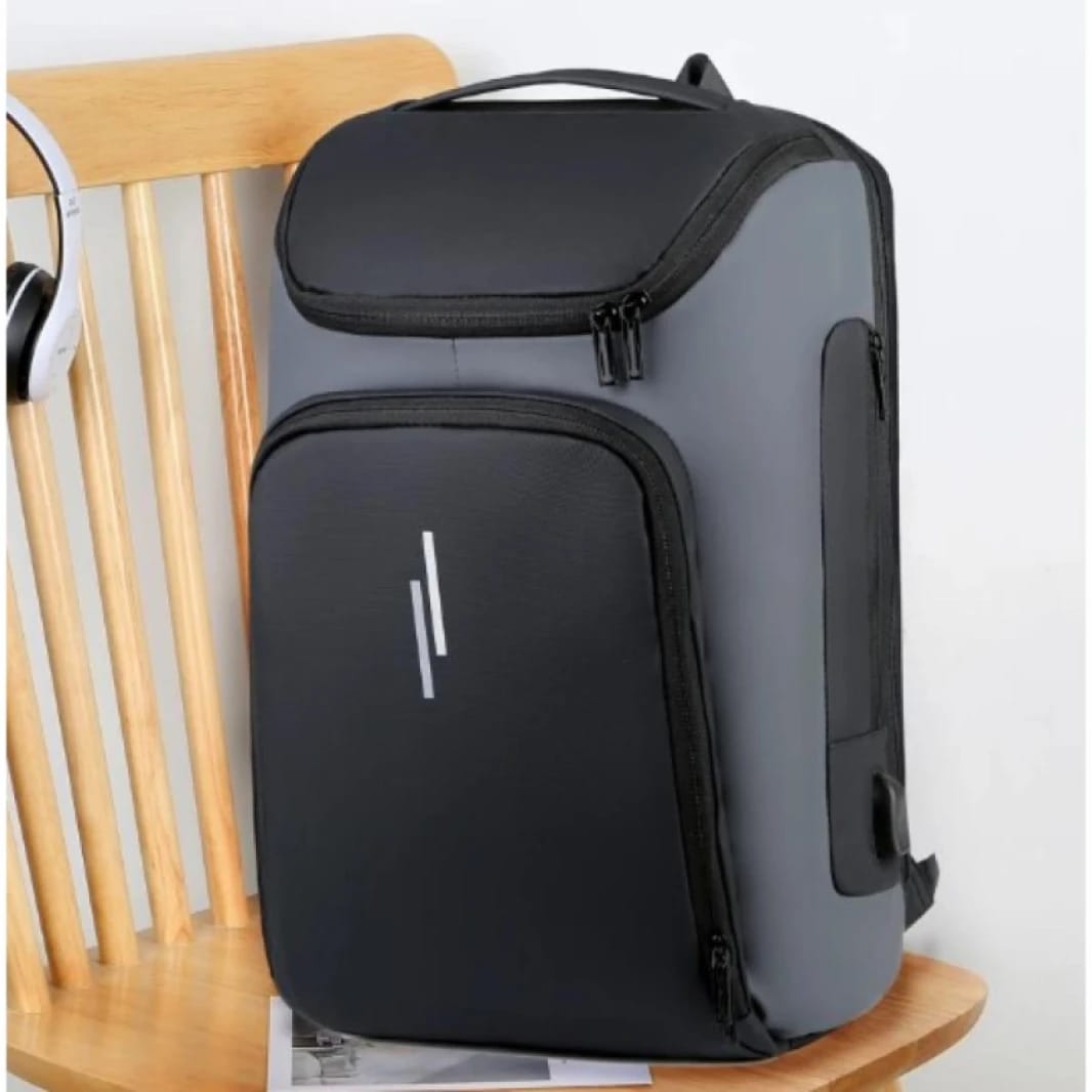 Business Backpack with USB Charger Port, Expandable, Water Resistant, Travel, Laptop, Work Computer Up to 17" - Black