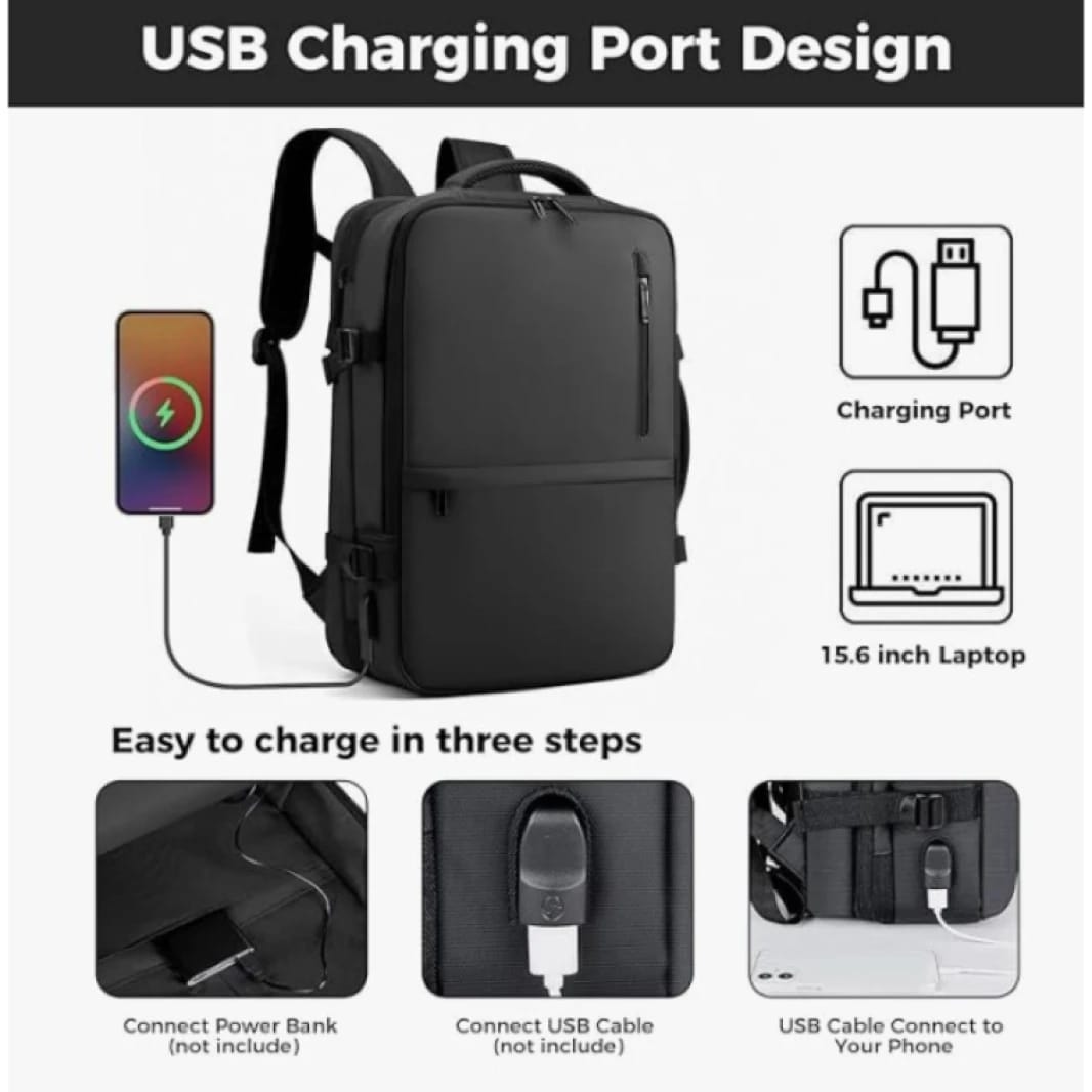 New Backpack Laptop Simple Business Travel Oxford Cloth Waterproof Expandable Size Multi-Section & USB Power Charger Extension Up to 17" Laptop Size - Gray