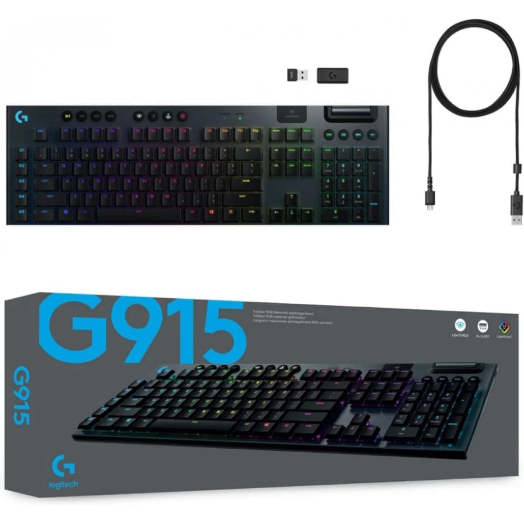 Logitech G915 LIGHTSPEED RGB Mechanical Gaming Keyboard, Low Profile GL Linear Key Switch, LIGHTSYNC RGB, Advanced LIGHTSPEED Wireless and Bluetooth Support - Linear, Black