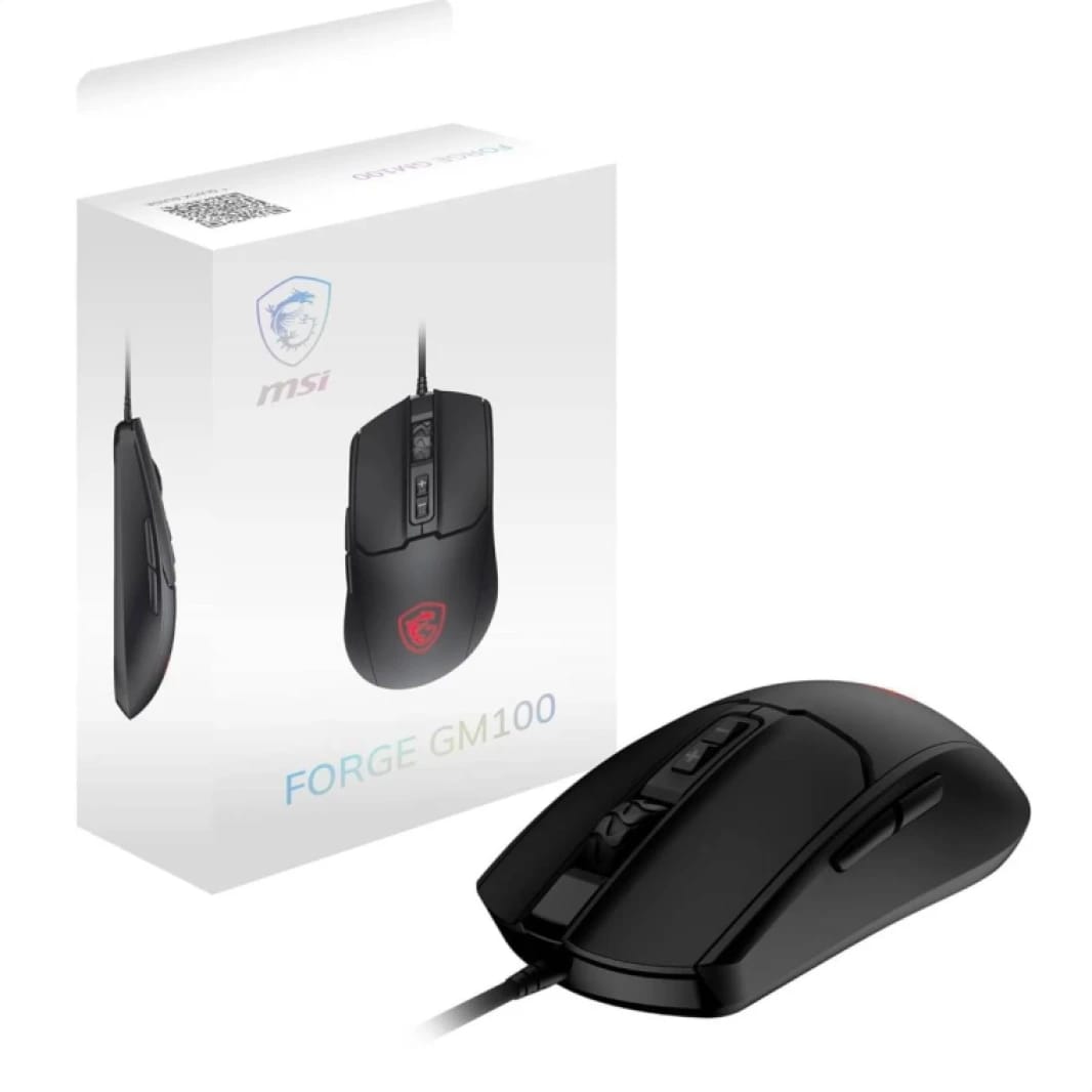 MSI Forge GM100 Gaming Mouse - 6400DPI Optical Sensor Balanced 10M Click Switch 7 Buttons 8ms Latency RGB LED 108g Wired