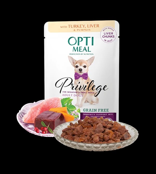 Opti meal Adult Dogs Miniature & Small Breeds Turkey & Liver In Pumpkin Jelly 85gm
