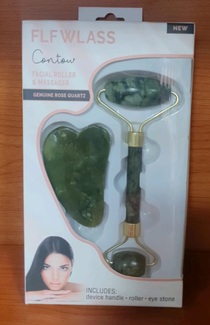 FLFWLASS مدلك و بكرة وجه للاعتناء بالبشرة مع كوارتز أخضر طبيعي وتصميم فاخر لجميع أنواع البشرة