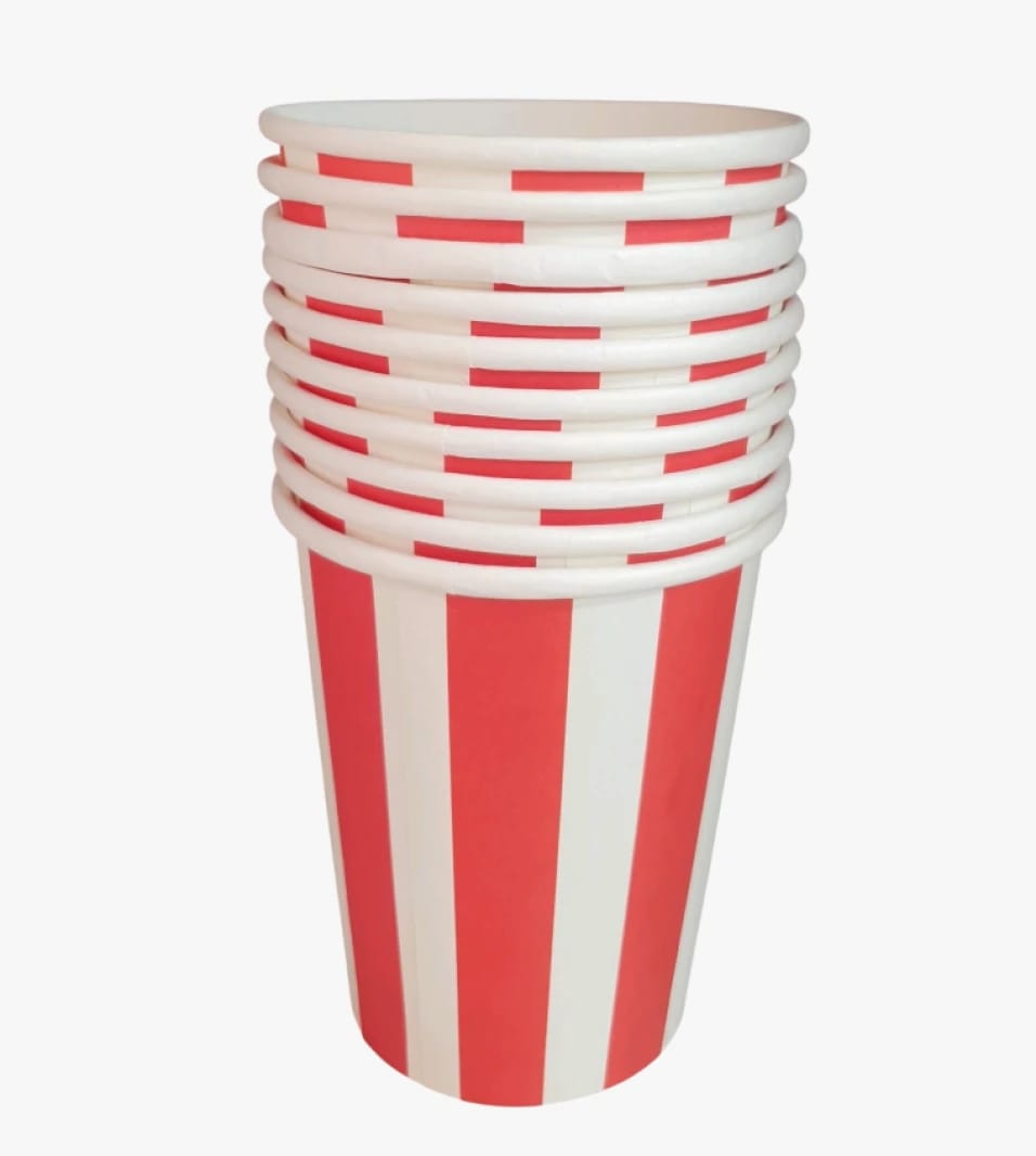 Party Paper Cup Set with Red and White Stripes Classic Design for Family Gatherings and Birthday Celebrations