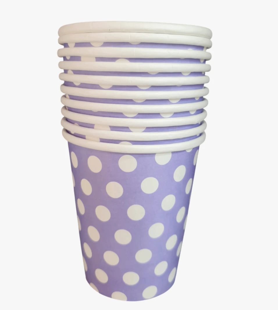 High-Quality Purple Paper Cups with White Polka Dots, Perfect for Parties and Events for All Ages