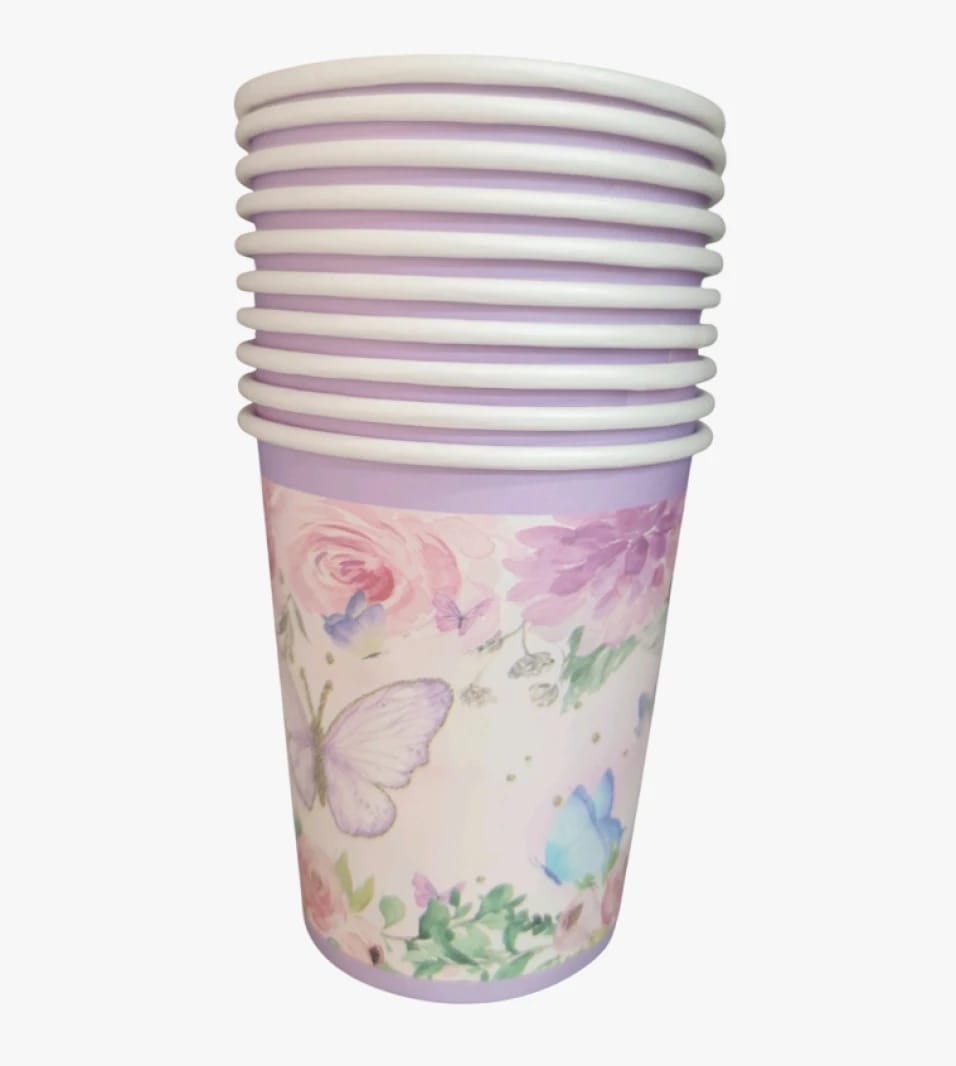 Bright Plus Charming Floral and Butterfly Decorative Paper Cup Set for Parties and Events - Enchanting Design Collection