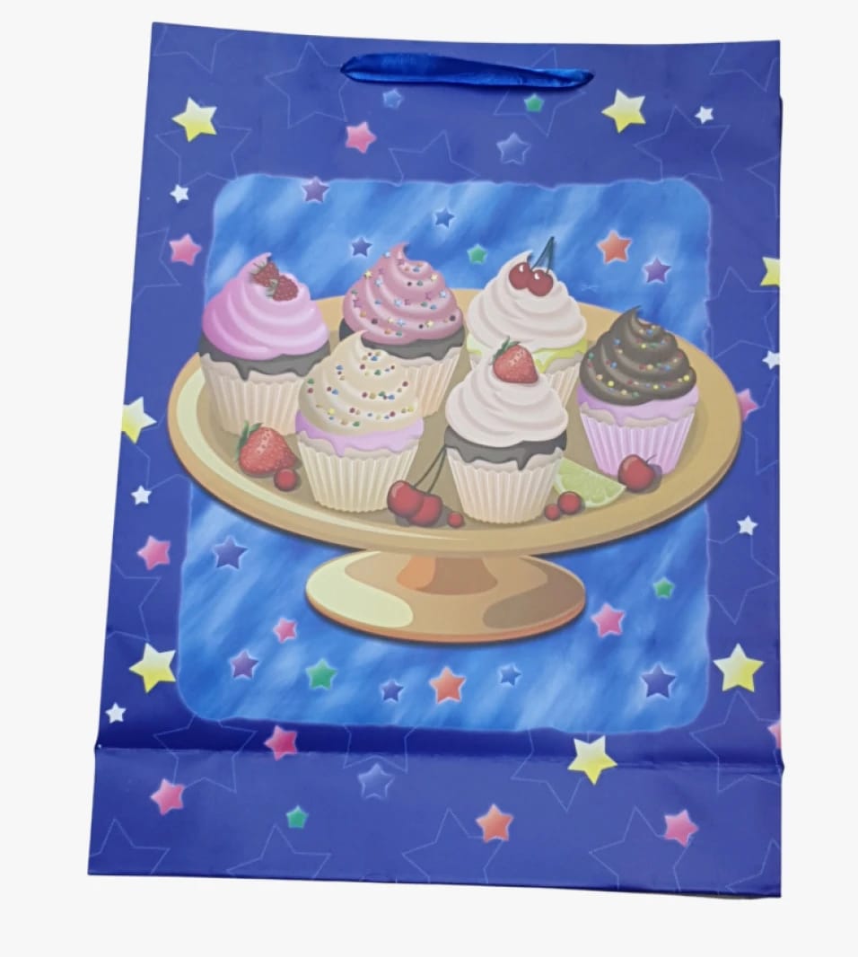 Deluxe Cupcake and Stars Design Gift Bag for Kids, Perfect for Celebrations and Birthdays from a Premium Brand