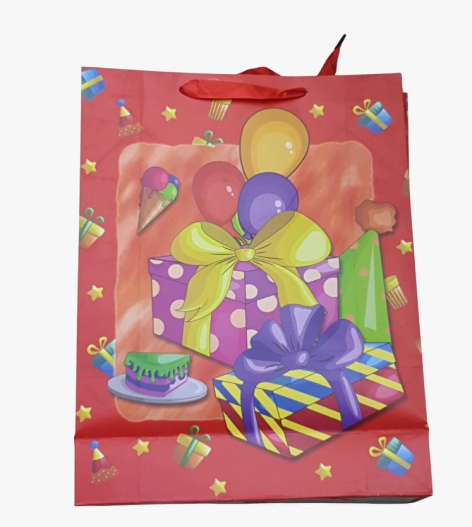 Colorful Gift Paper Bag With Balloons and Presents Design for Celebration Enthusiasts