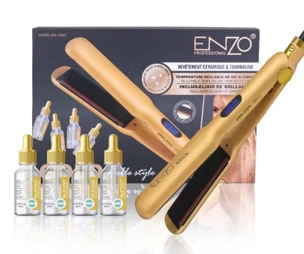 Enzo Gold Hair Straightener with 4 Oil Bottles