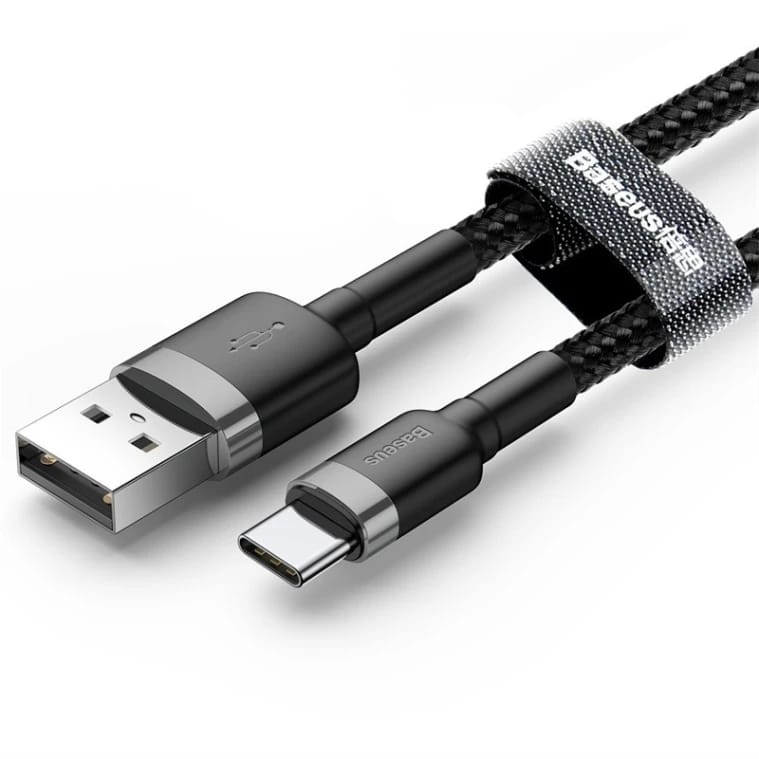 كابل Baseus Cafule USB إلى Type-C بقوة 3 أمبير وطول 1 متر - رمادي وأسود