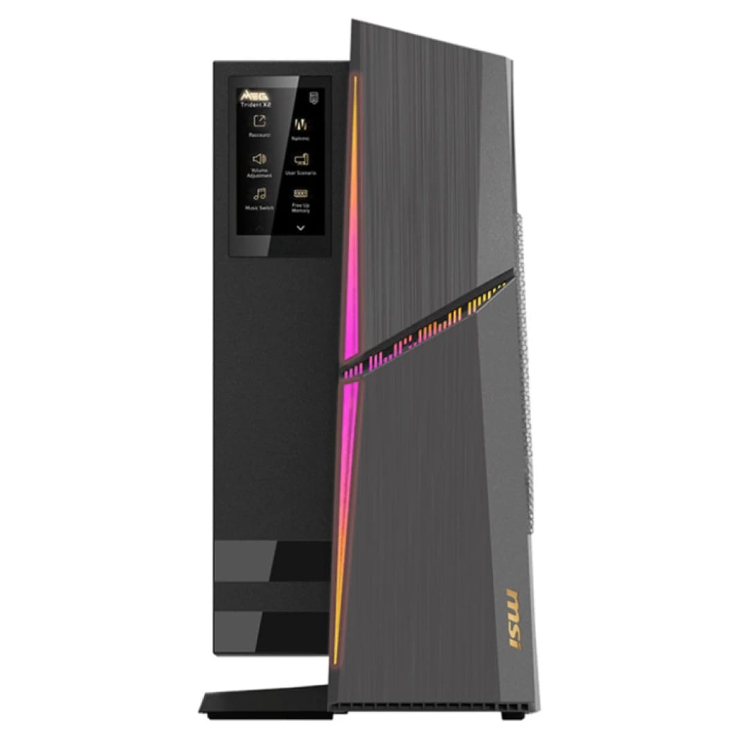 كمبيوتر الألعاب المكتبي MSI MEG Trident X2 - معالج Intel Core i9-14900KF، كرت شاشة NVIDIA RTX 4080 SUPER، ذاكرة 64GB DDR5، تخزين 2TB SSD، صوت 7.1 قناة، لوحة تحكم باللمس HMI، نظام ويندوز 11 هوم