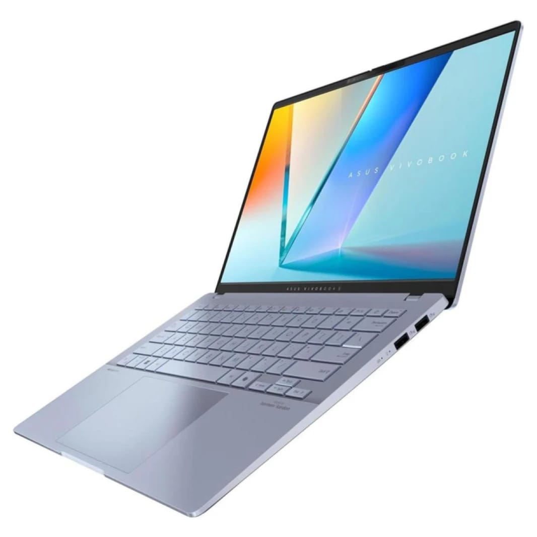 لابتوب أسوس فيفوبوك S14 فائق الخفة ببطارية كبيرة، معالج Core Ultra 7 256V، تقنية Intel AI Boost، ذاكرة 16 جيجابايت LPDDR5X، قرص SSD سعة 1 تيرابايت، شاشة 14 بوصة 3K OLED بتردد 120 هرتز (أزرق ضبابي)