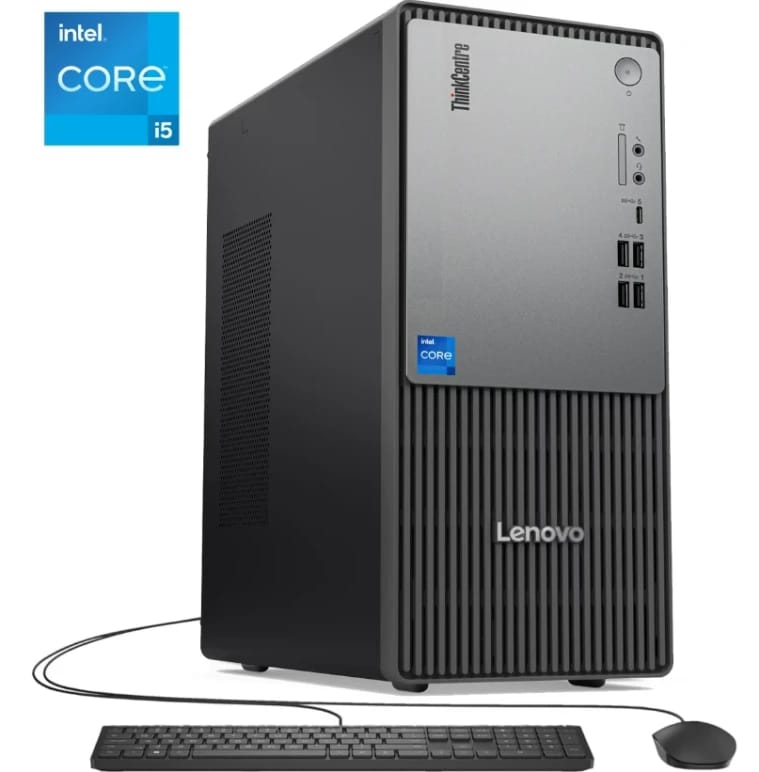 جهاز الكمبيوتر المكتبي لينوفو ThinkCentre neo 50t الجيل الخامس - معالج إنتل كور i5-14400 من الجيل الرابع عشر - يتضمن لوحة مفاتيح وماوس USB Calliope