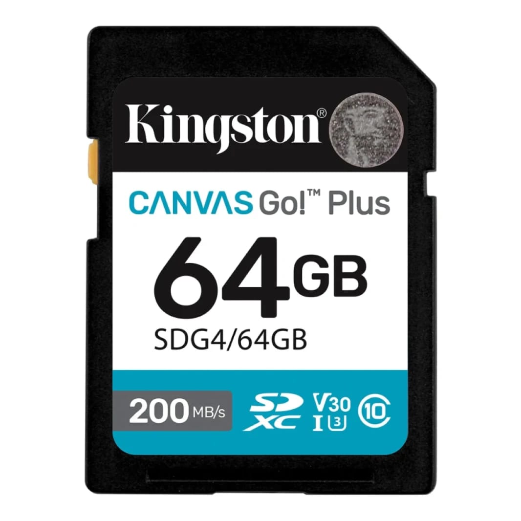 بطاقة ذاكرة كينغستون Canvas Go! Plus SD بسعة 64 جيجابايت للكاميرات الرقمية (DSLR) والكاميرات بدون مرآة وتصوير الفيديو بدقة 4K - سرعة قراءة تصل إلى 200 ميجابايت/ثانية وكتابة 160 ميجابايت/ثانية