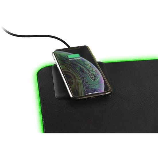 لوحة ماوس للألعاب DMP330 من DELTACO مع شحن لاسلكي، نيوبرين متين، 10 واط، إضاءة RGB جانبية - أسود