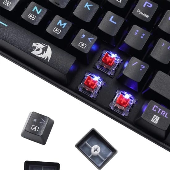 لوحة مفاتيح الألعاب ريدراغون DEIMOS K599 RGB، 70 مفتاح، مفاتيح خطية مقاومة للغبار قابلة للتبديل السريع، بطارية 60 ساعة، وضع مزدوج، منفذ Type-C، 18 وضع إضاءة RGB، تقنية Anti-Ghosting، تصميم مريح - أسود