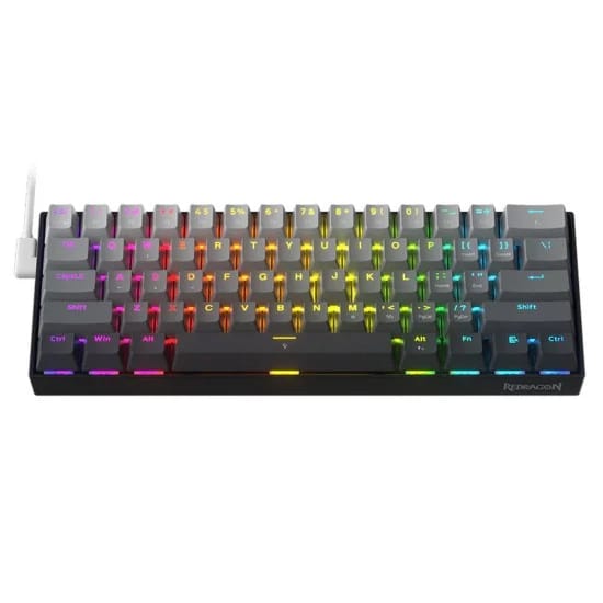 لوحة مفاتيح ألعاب ميكانيكية REDRAGON K617 FIZZ سلكية بحجم 60% وإضاءة RGB، مفاتيح مغناطيسية بتقنية Rapid Trigger، معدل استقصاء 8K، مفاتيح مزدوجة الإجراء، نقطة تفعيل قابلة للتعديل، دعم برامجي، كابل USB-C قابل للفصل - رمادي