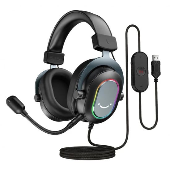 سماعة الألعاب السلكية FIFINE AMPLIGAME H6 مع ميكروفون - صوت محيطي 7.1، منفذ USB، وضع EQ، إضاءة RGB، وسادات أذن ناعمة - للكمبيوتر الشخصي - أسود