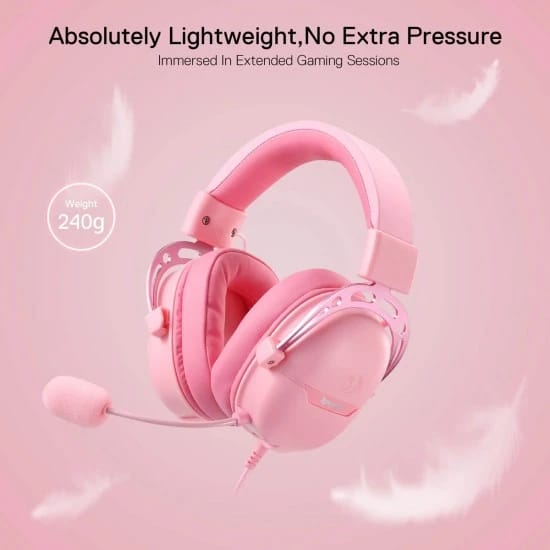 سماعة الألعاب السلكية REDRAGON AURORA H376 بإضاءة RGB وصوت محيطي 7.1، مشغلات 40 مم، ميكروفون بخاصية إلغاء الضوضاء، تحكم مدمج في موازن الصوت، تصميم خفيف الوزن، متعددة المنصات - أبيض